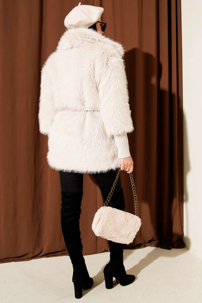 Fitted Cuffed Ribbed Hem with Faux Fur Lined Jacket Stone – Image 3
