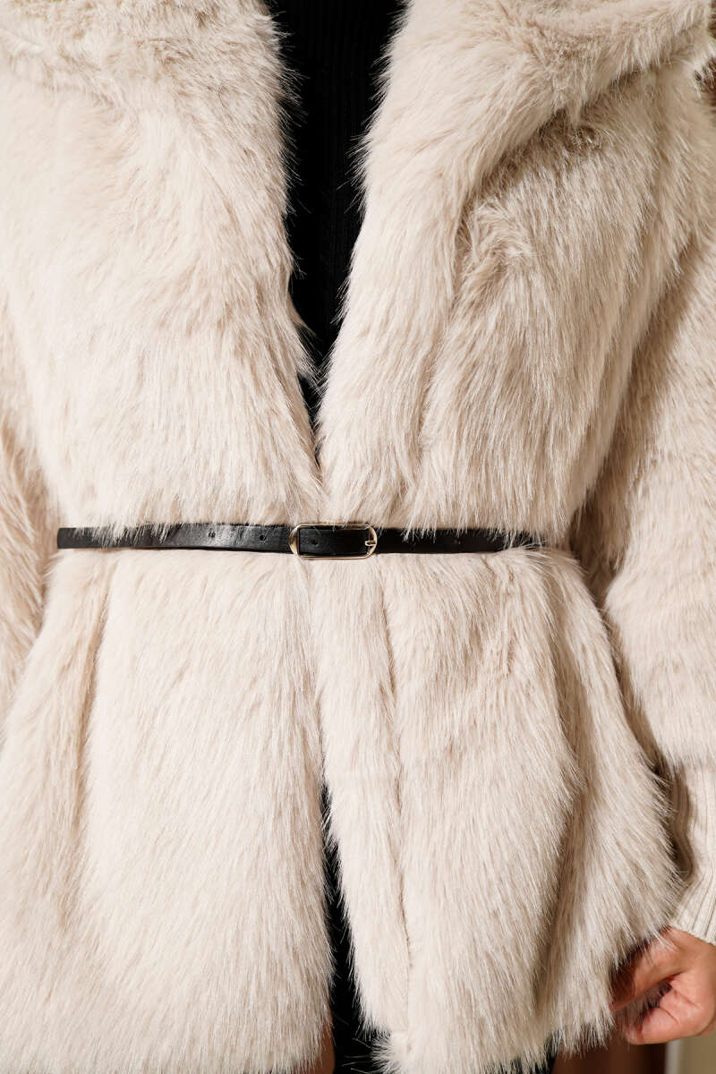 Fitted Cuffed Ribbed Hem with Faux Fur Lined Jacket Stone – Image 4