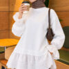 Lace-Trimmed Hem Edge and Wrist Scuba Tunic White