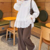 Lace-Trimmed Hem Edge and Wrist Scuba Tunic White - Image 2