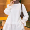 Lace-Trimmed Hem Edge and Wrist Scuba Tunic White - Image 3