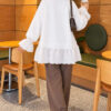 Lace-Trimmed Hem Edge and Wrist Scuba Tunic White - Image 4