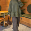 Lace-Trimmed Hem Edge and Wrist Scuba Tunic Khaki – Bild 2