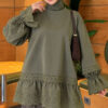 Lace-Trimmed Hem Edge and Wrist Scuba Tunic Khaki – Bild 3