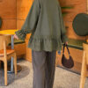 Lace-Trimmed Hem Edge and Wrist Scuba Tunic Khaki – Bild 4