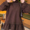 Lace-Trimmed Hem Edge and Wrist Scuba Tunic Brown