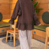 Lace-Trimmed Hem Edge and Wrist Scuba Tunic Brown - Imagen 4