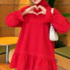 Lace-Trimmed Hem Edge and Wrist Scuba Tunic Red