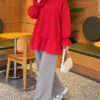Lace-Trimmed Hem Edge and Wrist Scuba Tunic Red - Imagen 2