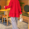 Lace-Trimmed Hem Edge and Wrist Scuba Tunic Red - Imagen 4
