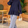Lace-Trimmed Hem Edge and Wrist Scuba Tunic Navy Blue - immagine 2