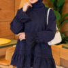 Lace-Trimmed Hem Edge and Wrist Scuba Tunic Navy Blue - immagine 3