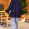 Lace-Trimmed Hem Edge and Wrist Scuba Tunic Navy Blue - immagine 4