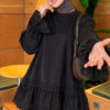 Lace-Trimmed Hem Edge and Wrist Scuba Tunic Black