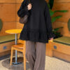 Lace-Trimmed Hem Edge and Wrist Scuba Tunic Black - Imagen 2