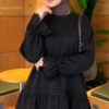Lace-Trimmed Hem Edge and Wrist Scuba Tunic Black - Imagen 3
