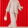 Lounge Set with Wrist Slit and French Terry Fabric Beige