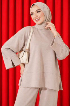 Alternative view of Lounge Set with Wrist Slit and French Terry Fabric Beige