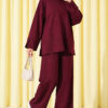 Lounge Set with Wrist Slit and French Terry Fabric Burgundy - الصورة 2