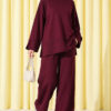 Lounge Set with Wrist Slit and French Terry Fabric Burgundy - الصورة 3