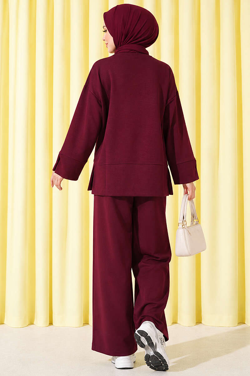 Lounge Set with Wrist Slit and French Terry Fabric Burgundy - الصورة 4