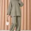 Lounge Set with Wrist Slit and French Terry Fabric Khaki