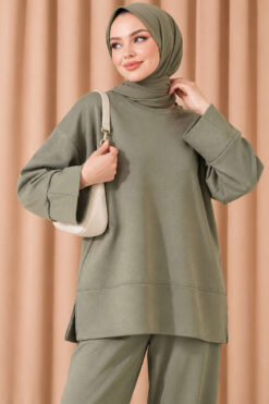 Alternative view of Lounge Set with Wrist Slit and French Terry Fabric Khaki