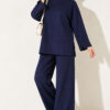 Lounge Set with Wrist Slit and French Terry Fabric Navy Blue