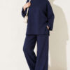 ⁦Lounge Set with Wrist Slit and French Terry Fabric Navy Blue⁩ - الصورة ⁦3⁩