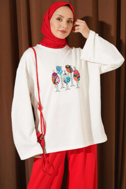 Alternative view of Printed Crew Neck Two-Piece Set Red