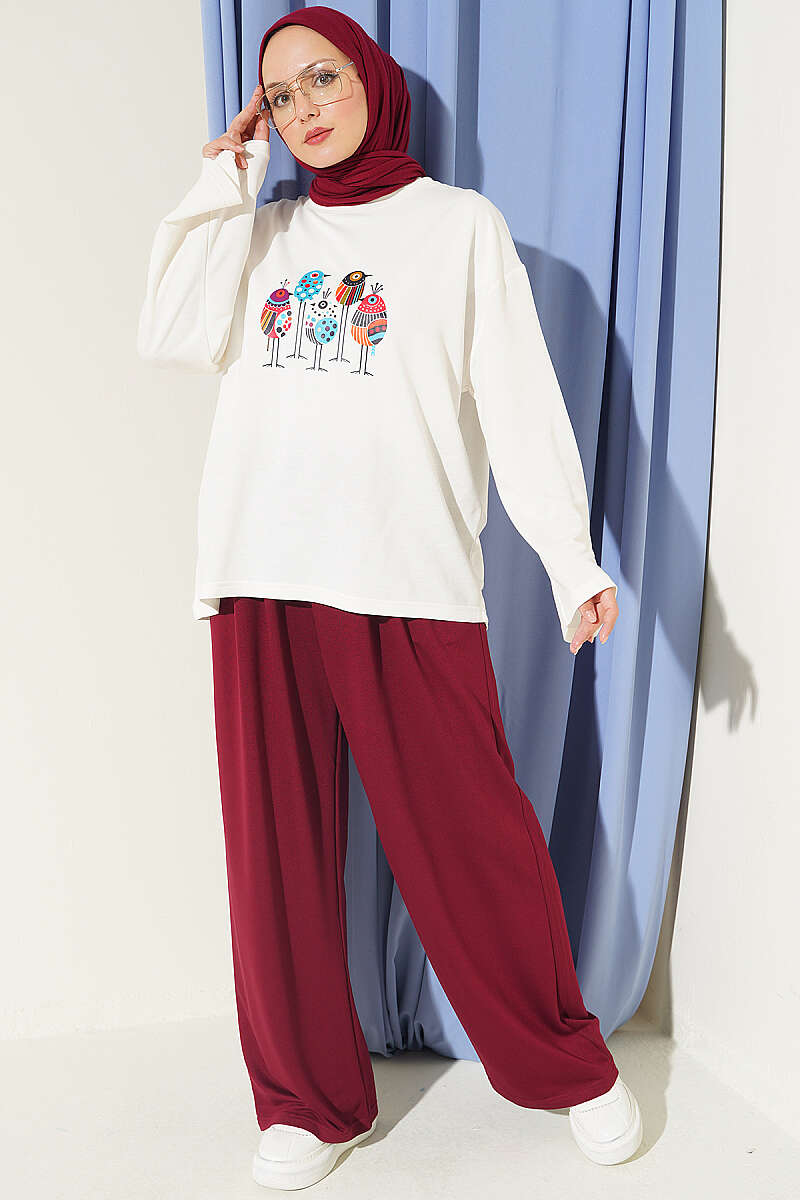 Printed Crew Neck Two-Piece Set Plum