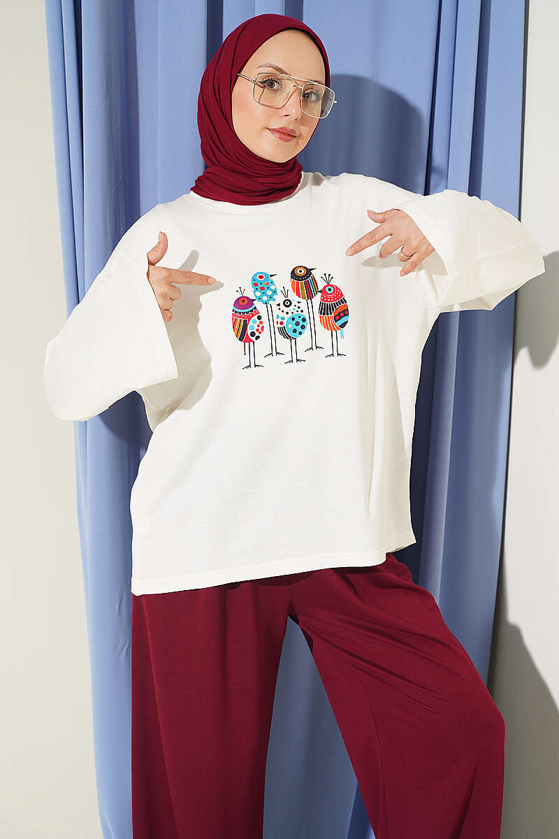 Printed Crew Neck Two-Piece Set Plum - الصورة 2