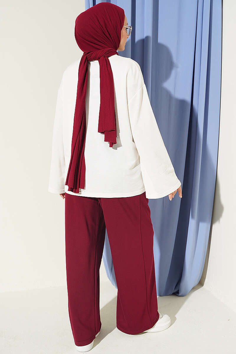 Printed Crew Neck Two-Piece Set Plum - الصورة 3