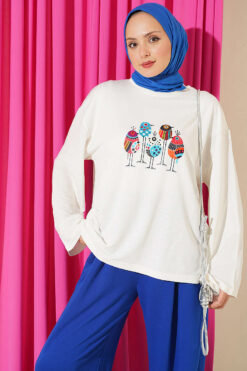 Alternative view of Printed Crew Neck Two-Piece Set Saxon Blue