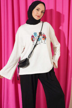 Alternative view of Printed Crew Neck Two-Piece Set Black