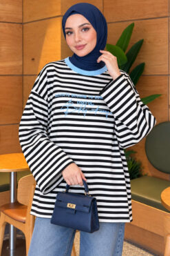 Printed Crew Neck Tunic Blue