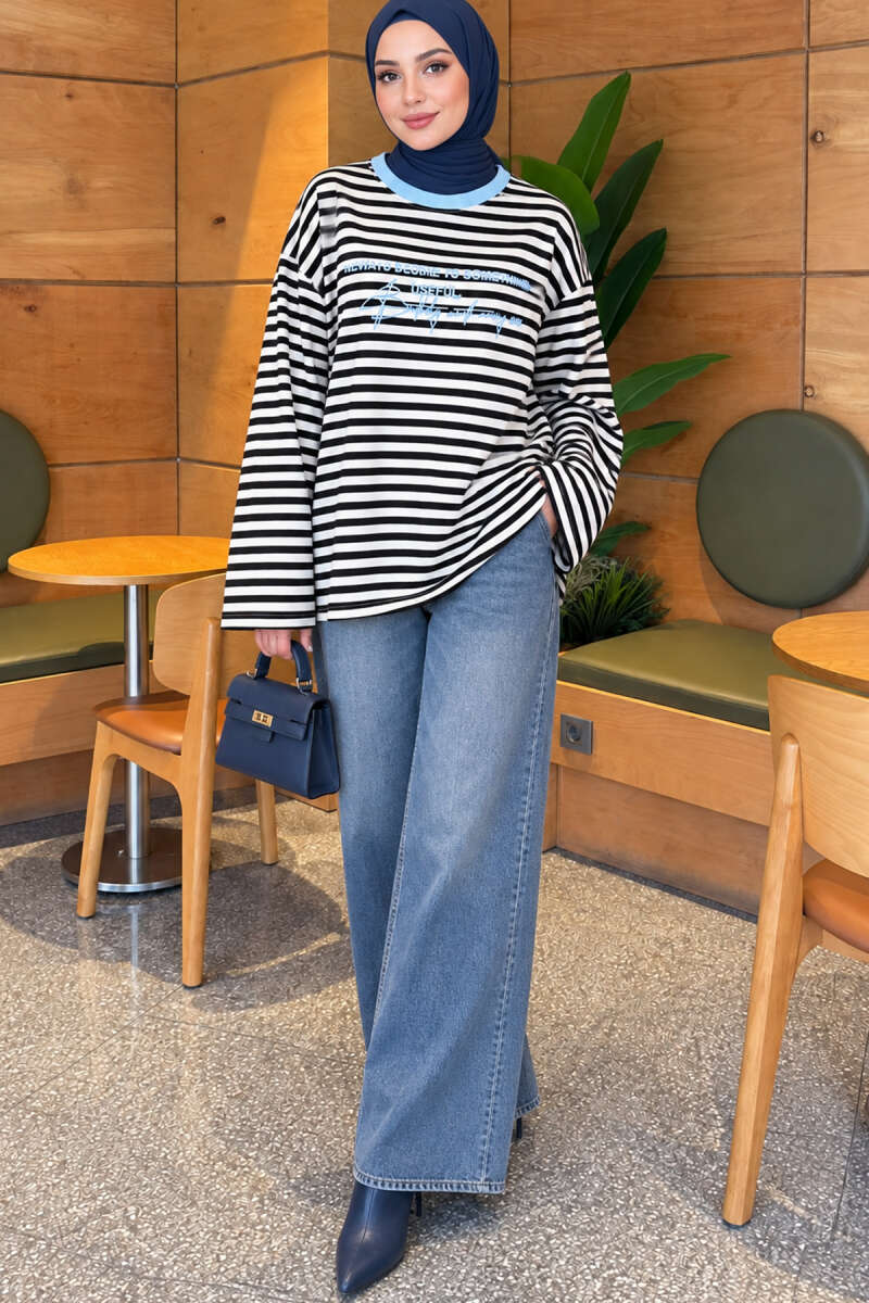 Printed Crew Neck Tunic Blue - immagine 2