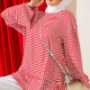 Striped Detail French Terry Tunic with Crew Neck Red
