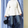 Ribbed Crew Neck Long-Sleeve French Terry Tie-Front Tunic Ecru - Imagen 2