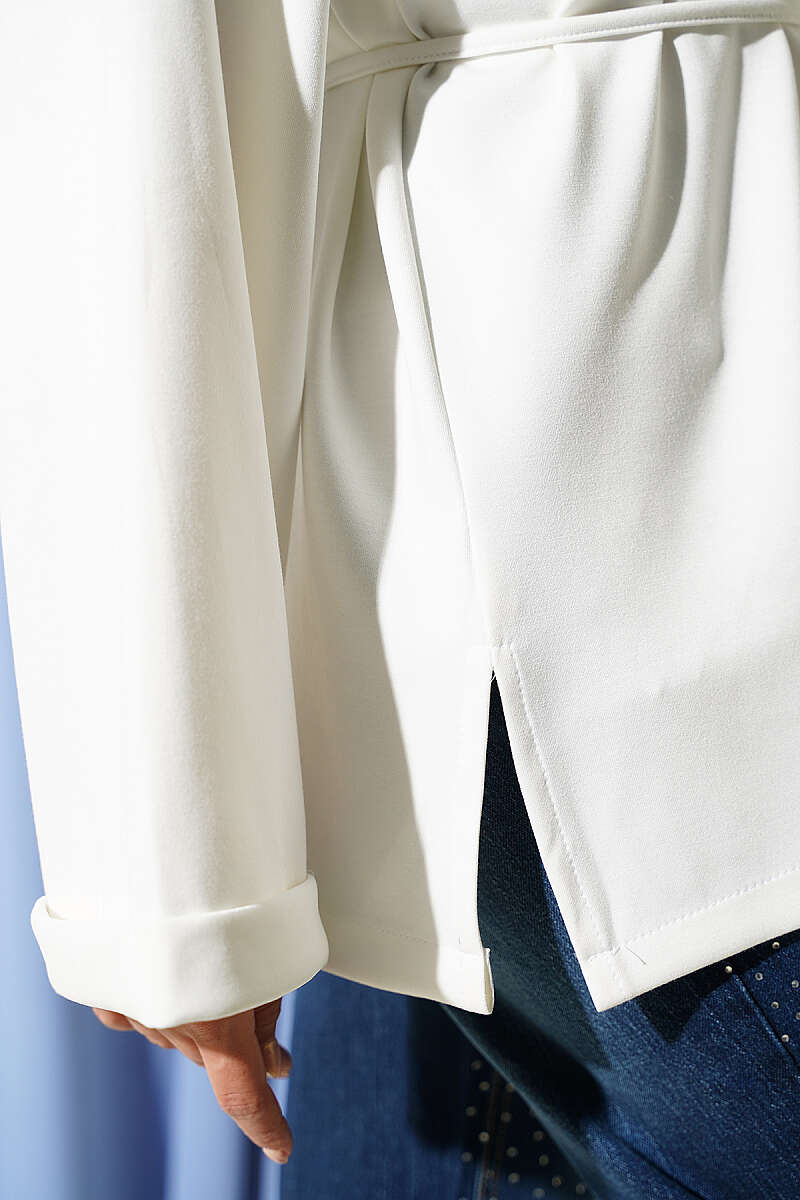 Ribbed Crew Neck Long-Sleeve French Terry Tie-Front Tunic Ecru - Imagen 4