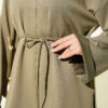 Ribbed Crew Neck Long-Sleeve French Terry Tie-Front Tunic Khaki – Image 4