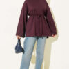 Ribbed Crew Neck Long-Sleeve French Terry Tie-Front Tunic Plum - Imagen 2