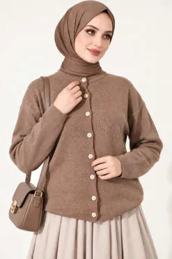 Velvet-Look Special Chenille Cardigan Mink
