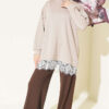 Ribbed Crew Neck Hem-Edge Lace-Trimmed Tunic Beige - immagine 2