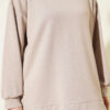 Ribbed Crew Neck Hem-Edge Lace-Trimmed Tunic Beige - immagine 4