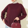 Ribbed Crew Neck Hem-Edge Lace-Trimmed Tunic Burgundy