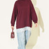 Ribbed Crew Neck Hem-Edge Lace-Trimmed Tunic Burgundy - Imagen 2