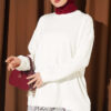 Ribbed Crew Neck Hem-Edge Lace-Trimmed Tunic Ecru