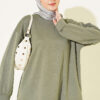 Ribbed Crew Neck Hem-Edge Lace-Trimmed Tunic Khaki