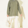 Ribbed Crew Neck Hem-Edge Lace-Trimmed Tunic Khaki - Imagen 2